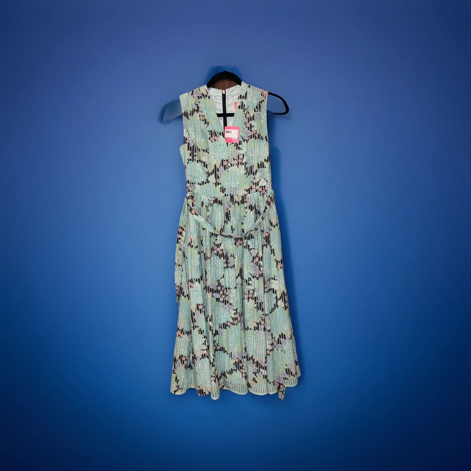 Abito midi Kate Spade verde dalia fiori burnout taglia 0 tasche gonna intera