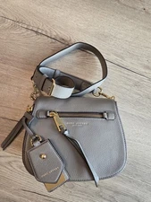 Marc Jacobs Recruit Nomad Mink Gray-Taupe Pebbled Leather Crossbody Saddlebag