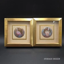 Vintage Kaiser Edna Hibel Thomas & Henrietta Signed Porcelain Miniatures Framed