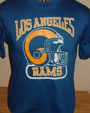 Reprint 1980s Los Angeles Rams NFL football Navy T shirt rare tee HN2991
