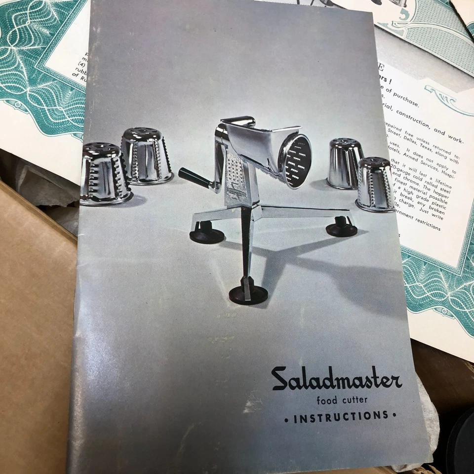 Rallador procesador cortador de alimentos Saladmaster vintage 5 conos de corte NUEVO EN CAJA Foto 3 de 4