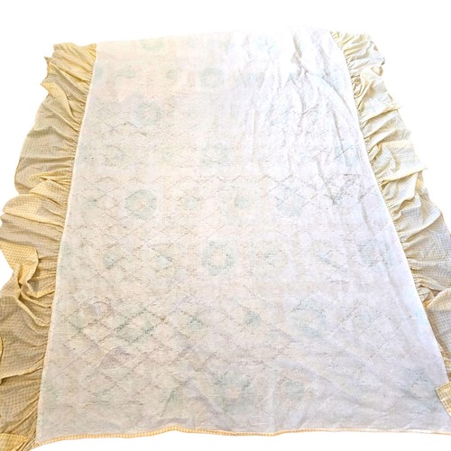 Retro 60s Country Quilted Thin Bedspread Coverlet Yellow Green 100 X 98 Floral - Picture 8 of 12