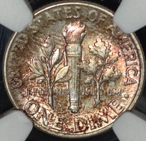 1952 Roosevelt dime, NGC MS66, Pretty reverse toning, Highland Collection