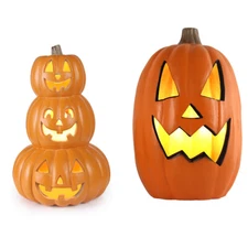 2Pack Jack O Lantern Light Up Halloween Pumpkin Lantern with Pre-lit LED Bulbs