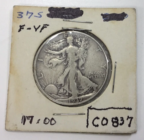1937-S Walking Liberty 90 % Silver half dollar F-VF