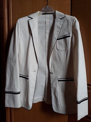 Damen Blazer aus cremefarbener Baumwolle und blauen Profilen Maurizio Pecoraro 42