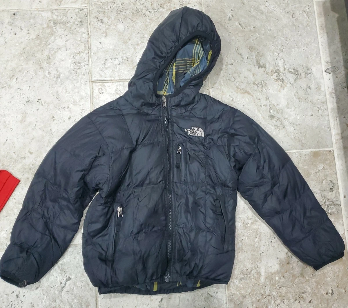 THE NORTH FACE BOYS 550 REVERSIBLE BLUE DOWN PUFFER JACKET COAT SIZE XL