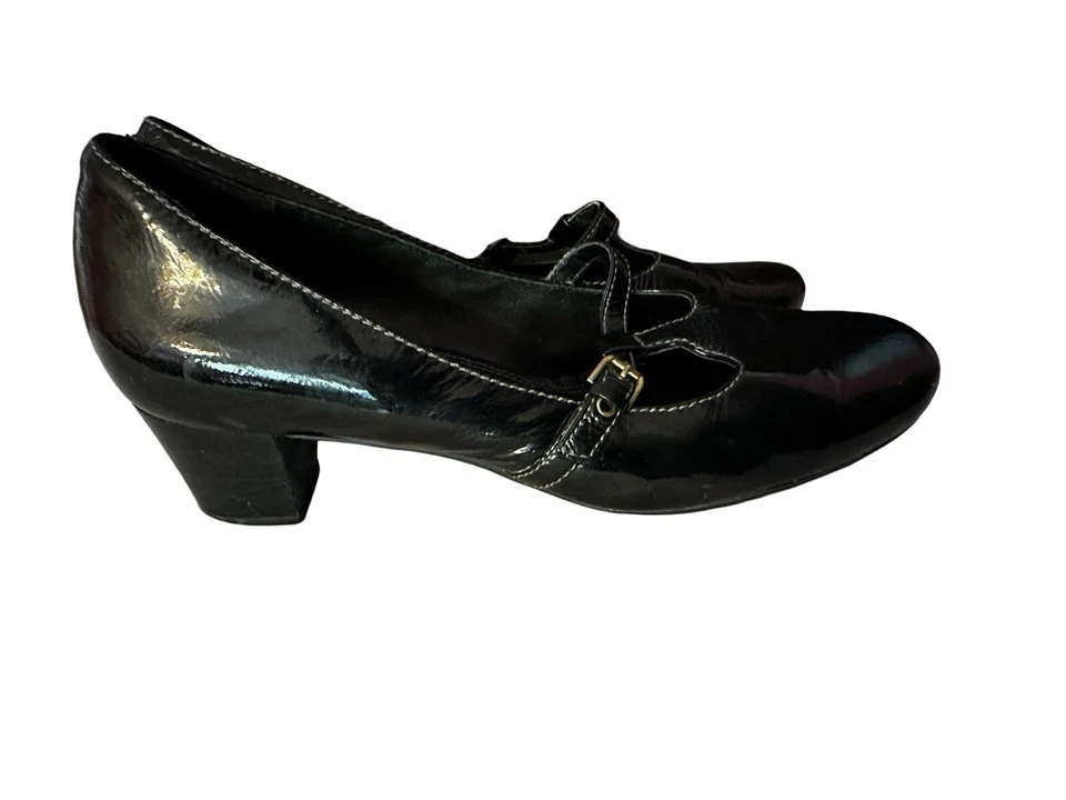Zapatos de salón Ecco T Bar Mary Jane para mujer 40 talla 9 charol negro Foto 2 de 4