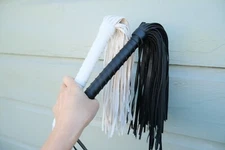White & Black Leather Whip Flogger SM PU Leather Handle Whip for Couples