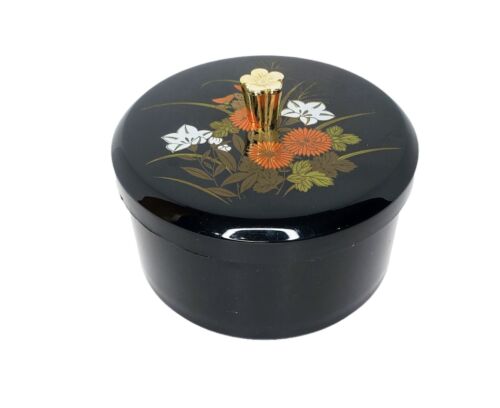 Japanese Lacquer Round Bento, Jewelry, Trinket Box, Red Fan, Gold Accent - 第 1/8 張圖片