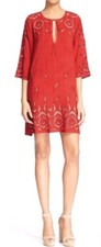 Alice + Olivia Womens Medium Morgana Tunic Dress Red Embroidered Cut Out Lined