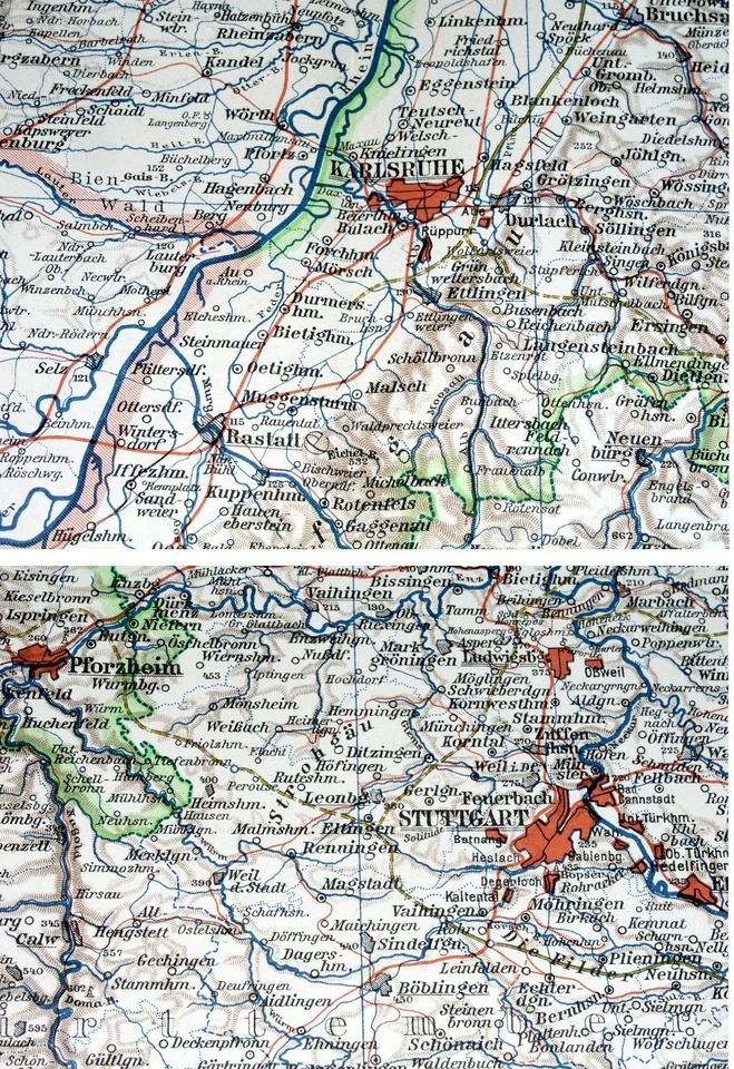 Mapa de colección 1943 de Baden-Württemberg Stuttgart Karlsruhe Estrasburgo Alemania Foto 3 de 3