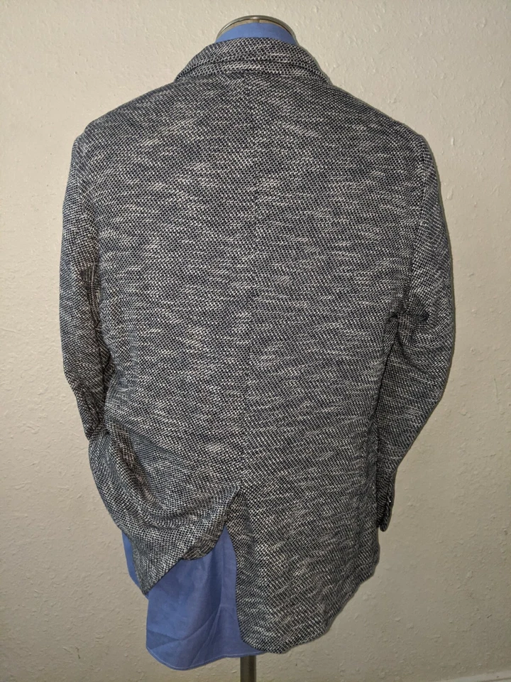 Check Textured stretch Knit Jacket 46R Blazer Coat Black White Cardigan Jacket - Image 3 of 4