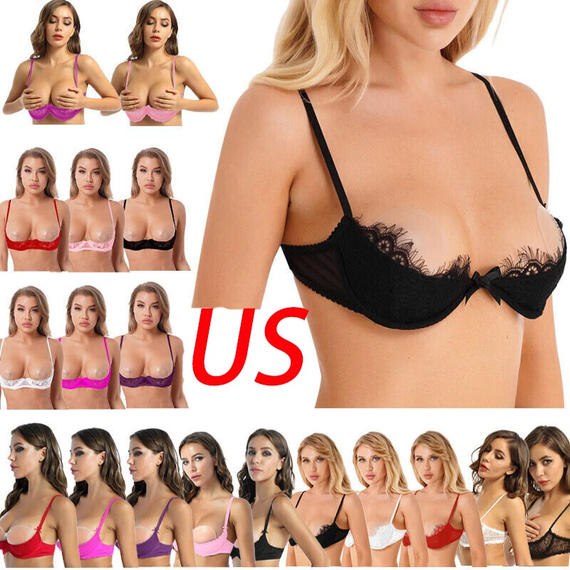 Sujetador De Encaje Transparente Con Aros - Media Copa, Levantamiento Suave, Para Mujer