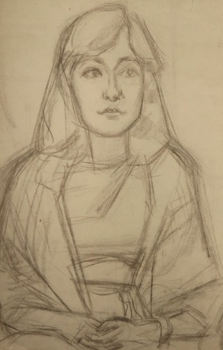 Disegno a matita originale vintage ritratto donna - Foto 2 di 14