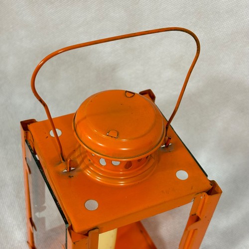 Vintage Metal & Glass Orange Lantern Candle Holder - Picture 20 of 24