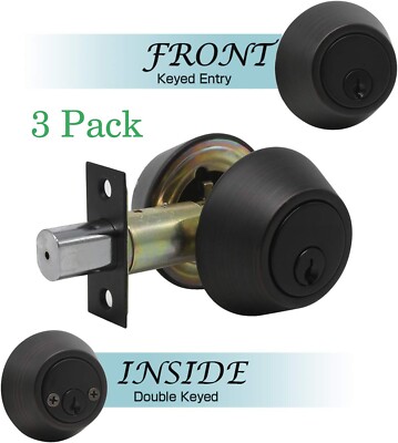 KNOBWELL 3 Pack Double Keyed Deadbolt Door Lock in Oil Rubbed Bronze