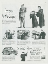 1948 Plymouth Let Family Be Judge Robes Anthropomorphic Dog Vtg Print Ad Sp20