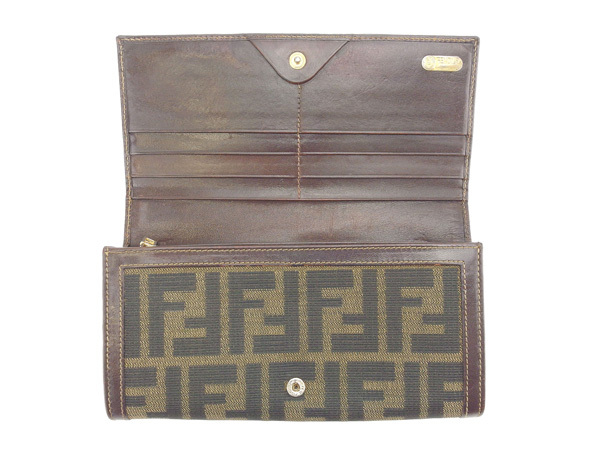 Fendi Wallet Purse Long Wallet Zucca Green Black Woman