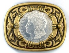1921 Morgan Silver Dollar Southwest Antique Gold Color Belt Buckle B21A119/42423