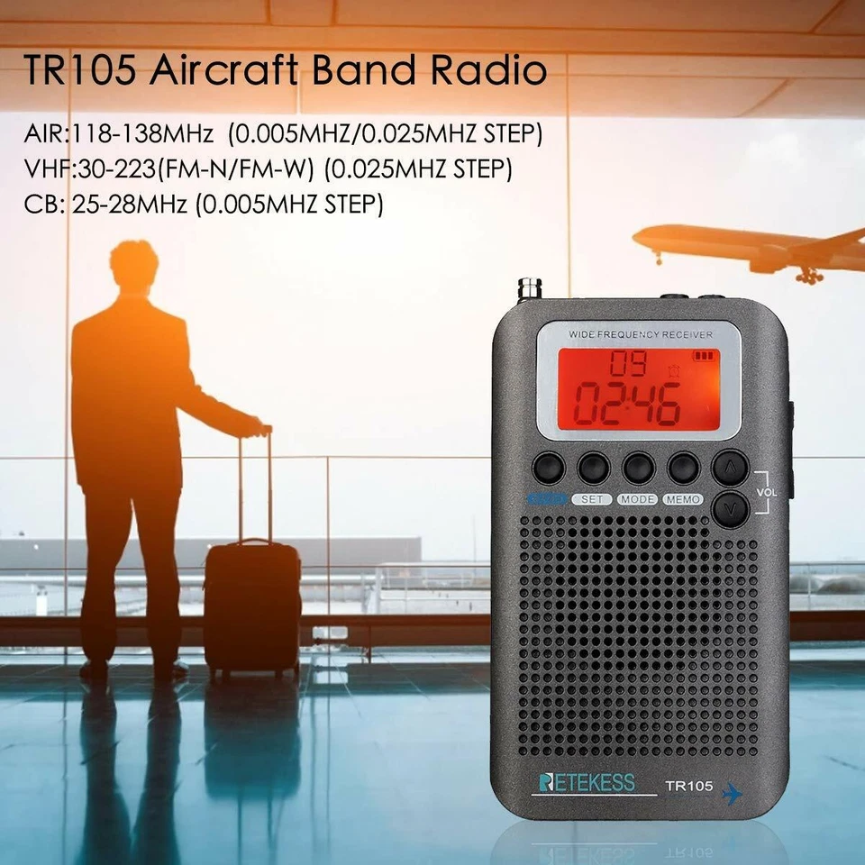 TR105 FM AM Shortwave Airband Pocket Radio SW/CB/AIR/VHF Band Radio Sleep Timer - Image 3 of 4