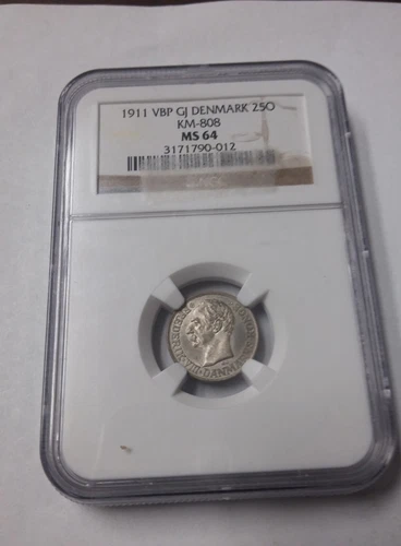 1911 Denmark Silver 25 ore- NGC MS 64
