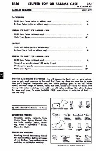 Advance 8456 POODLE & DACHSHUND Stuffed Animal Pajama Bag Pattern GIRL BOY TOY - Picture 2 of 2