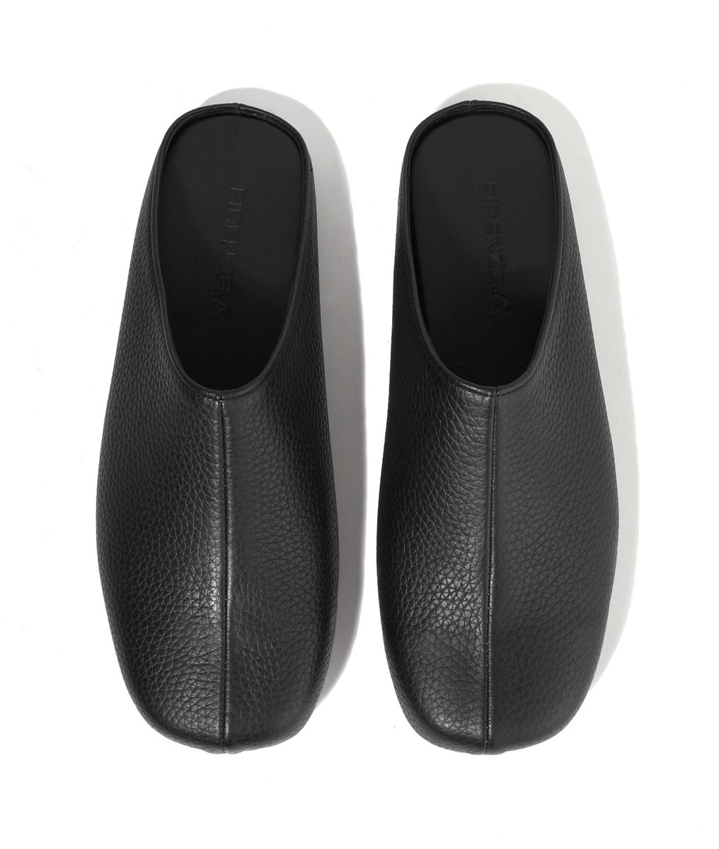 Firenze Atelier Men's Black Leather Slip-on Clogs Mules Slippers
