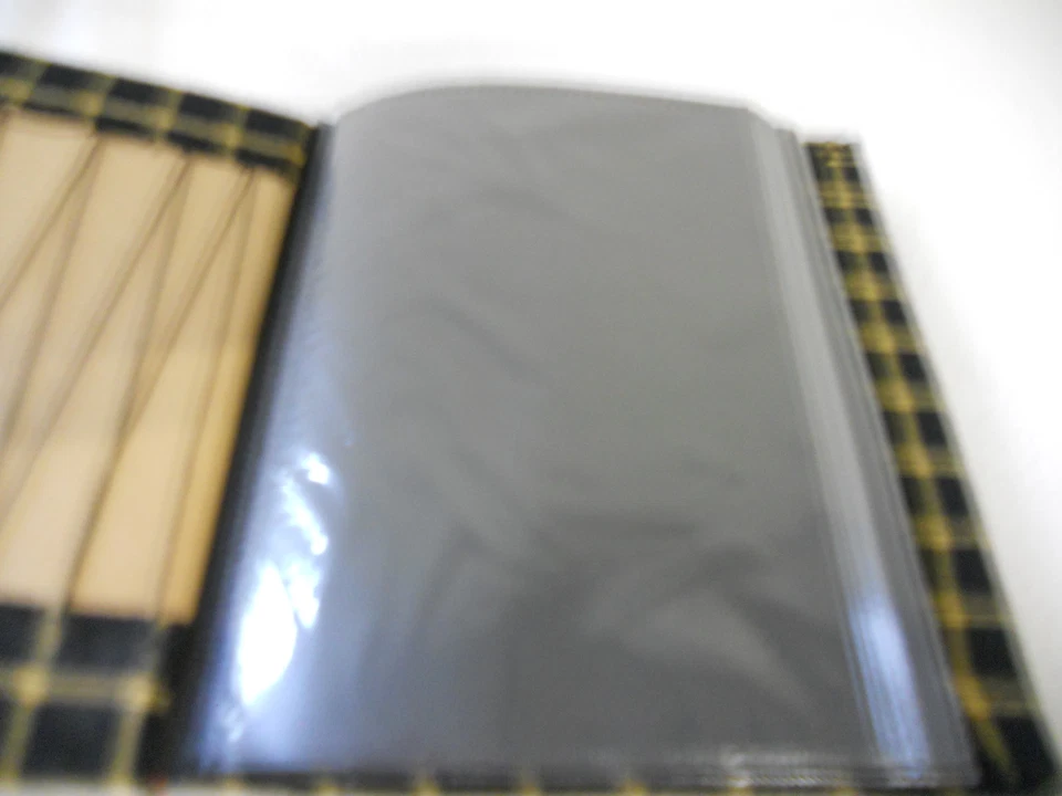 REPRODUCTION FABRIC COVERED PHOTO ALBUM - NEW - BLACK AND YELLOW CHECK - Image 3 of 4