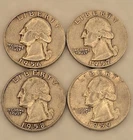 1956 1957-D 1958-D 1959 Washington Silver Quarters - 4 Coin Lot 90% Silver