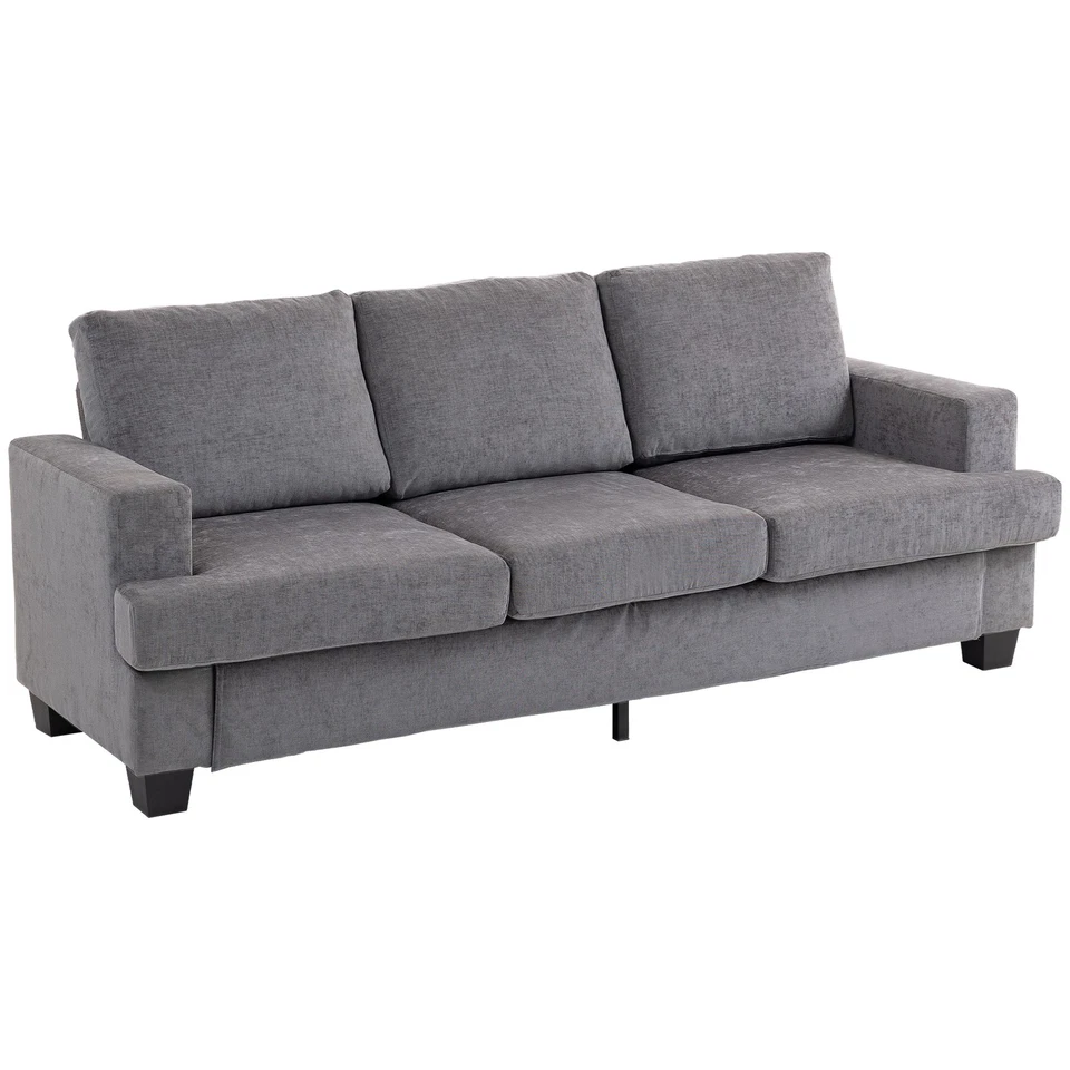 HOMCOM 3-Sitzer Sofa, Couch mit Armlehnen, Stahlbeinen, Chenille-Optik, Grau - Bild 3 von 4