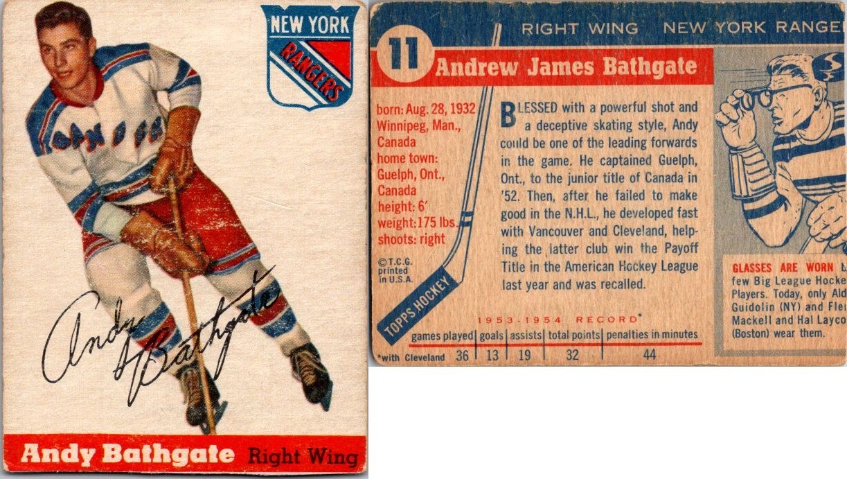 1954-55 Topps Andy Bathgate #11 New York Rangers Poor/LOW GRADE TRIMMED