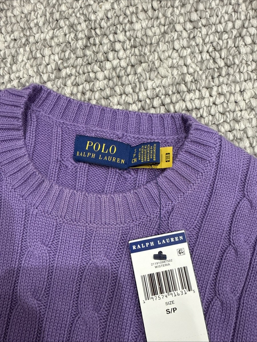 Polo Ralph Lauren Cotton Cable Knit Short Sleeve Sweater Wisteria