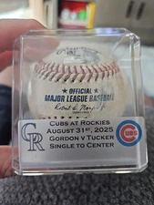 MLB Game Used Baseball Kyle Tucker Single Hit Off Gordon 8/31/25 CHI @ COL
