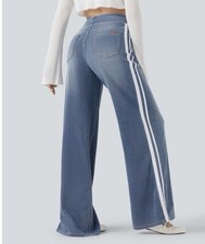 Halara Flex High Waist Stripe Wide Leg Washed Denim Jeans Size Medium Tall NWOT