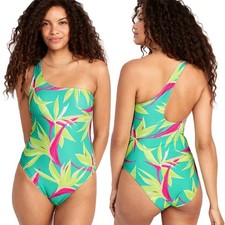 Old Navy Swimsuit Womens Sz L Tropic Days Printed One-Shoulder One Piece MSRP 45