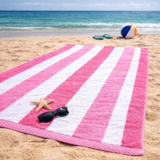 Cotton Striped Beach Towel Jumbo XL Travel Camping Swimming Holiday Towel Pink
