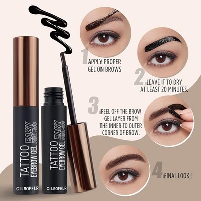 Cilrofelr Tattoo Peel Off Eyebrow Gel, Easy 0.1 Fl Oz (Pack of 2), Brown 