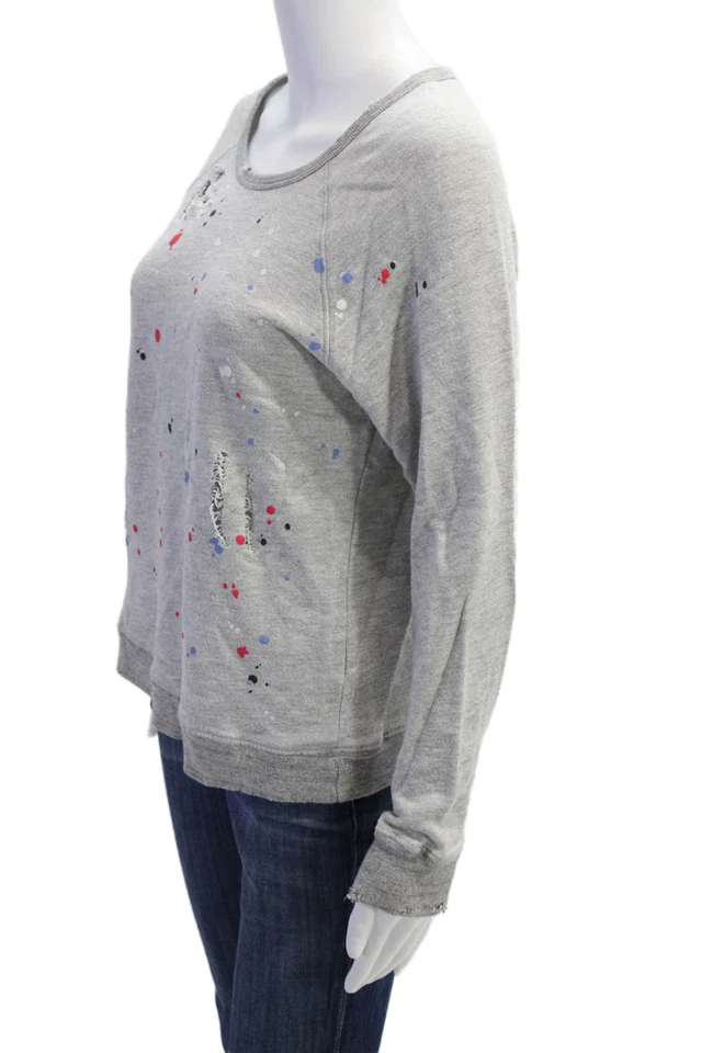 Sundry Womens Splatter Paint Distress Crew Neck Pullover Sweatshirt Gray Size 1 - Image 2 of 4