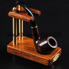Solid Wood Copper Vintage Tobacco Pipe Single Stand Rack Smoking Pipes Handmade