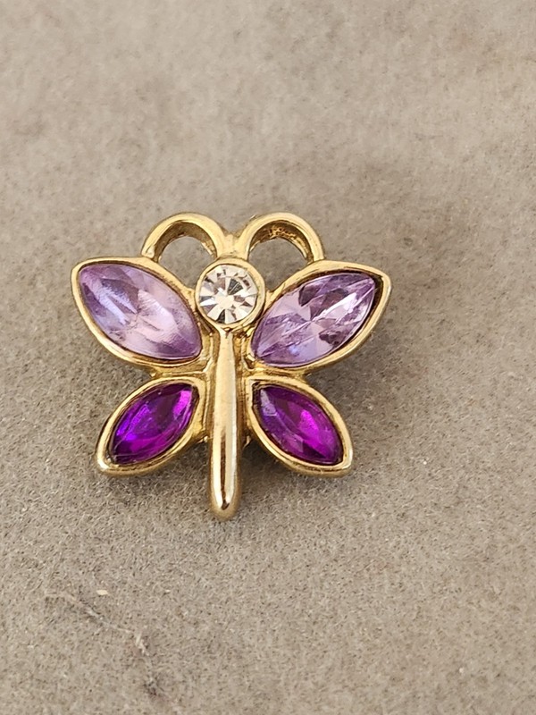 Vintage Butterfly Pendent With Pink, Purple And Clear Rhinestones In Goldtone