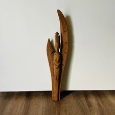 Vintage Wood Carving Art Sculpture Tribal Ethnic Statue Figure Leaves Wings