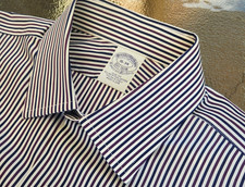 BROOKS BROTHERS Makers SHIRT Men's 16 x 34 SLIM, Blue Burgundy Striped, USA, EUC
