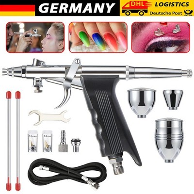 Airbrushpistole Spritzpistole Druckluft Double Action mit Düsen 0.3/0.5/0.8MM DE