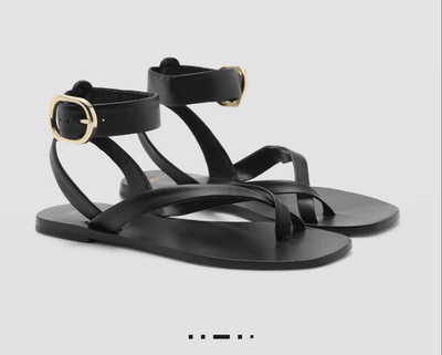 MNG by Mango Black Leather Strappy toe loop Sandals Women s EU 39 NEW