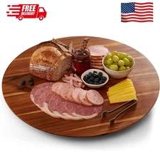 21" Acacia Wood Lazy Susan for Table Top - Wooden Turntable Serving Tray