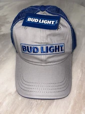 Bud Light Trucker Hat Mesh Snapback Cap NWT Beer Logo Blue Gray embroidered 