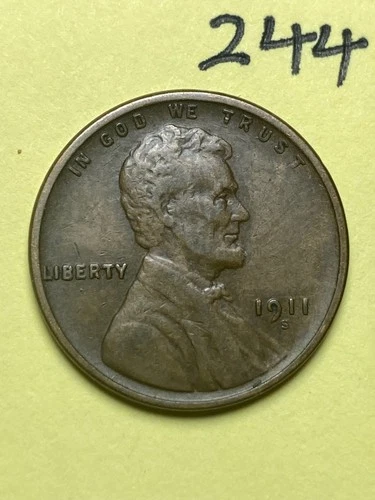 1911-S LINCOLN WHEAT CENT, rare date, "VERY FINE" condition #244