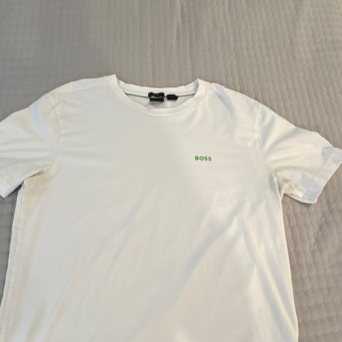BOSS Men’s L White Solid Stretch Crew Neck Short Sleeve Logo T-Shirt