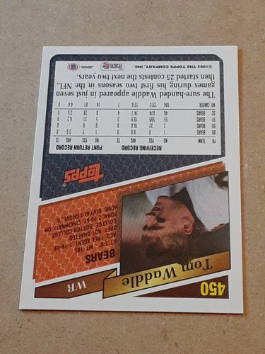 Tom Waddle Chicago Bears 1993 Topps #450 NFL Football Card CHI Wide Receiver WR - Picture 4 of 4